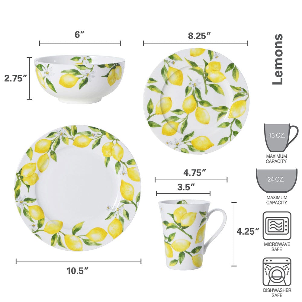 Lemons 16 Piece Dinnerware Set, Service for 4