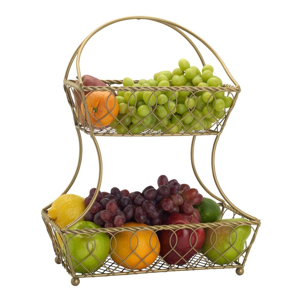 Loop And Lattice Matte Gold 2 Tier Basket