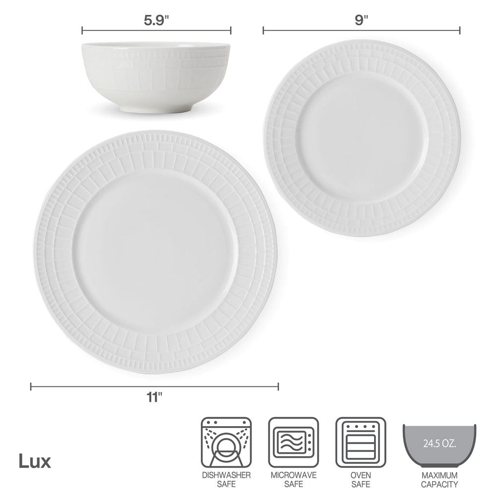 Lux 12 Piece Dinnerware Set, Service for 4