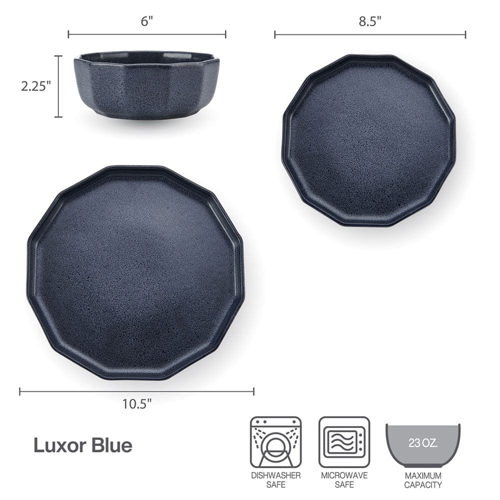 Luxor Blue 12 Piece Dinnerware Set, Service for 4