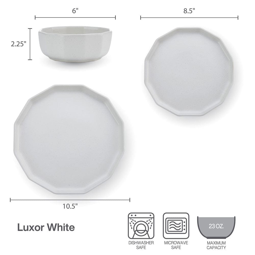 Luxor White 12 Piece Dinnerware Set, Service for 4