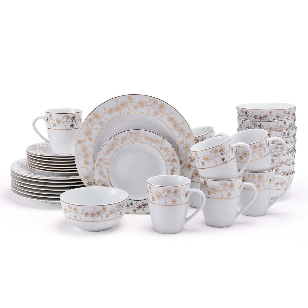 Metallic Floral Gold 32 Piece Dinnerware Set, Service for 8