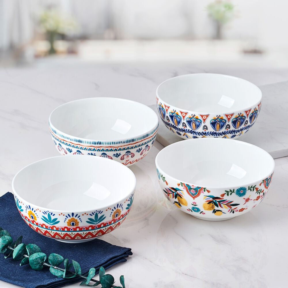 Painted Medallion Set of 4 Soup Cereal Bowls