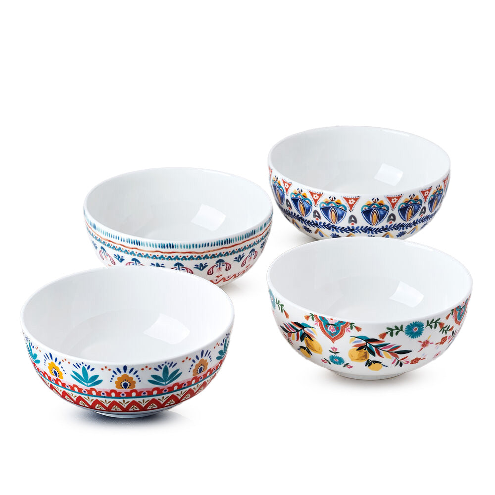 Painted Medallion Set of 4 Soup Cereal Bowls