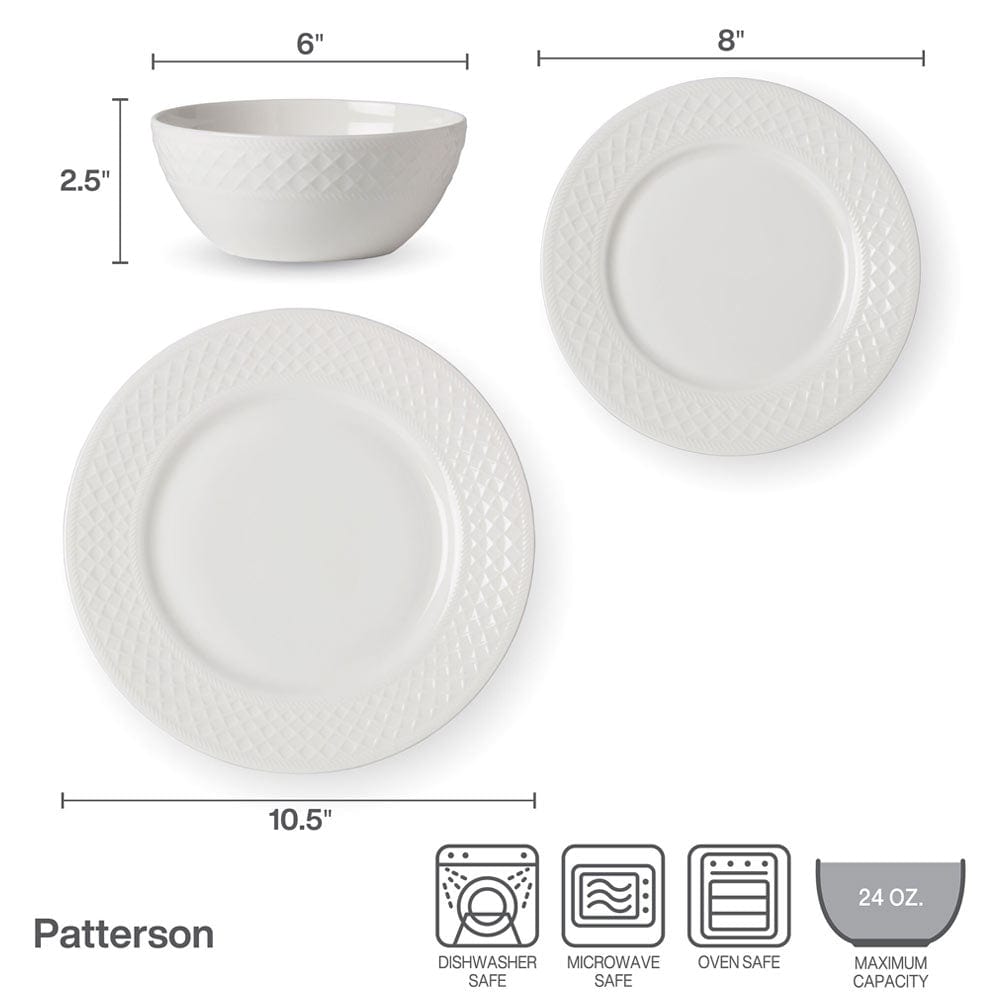 Patterson Vegan Bone 12 Piece Dinnerware Set, Service for 4