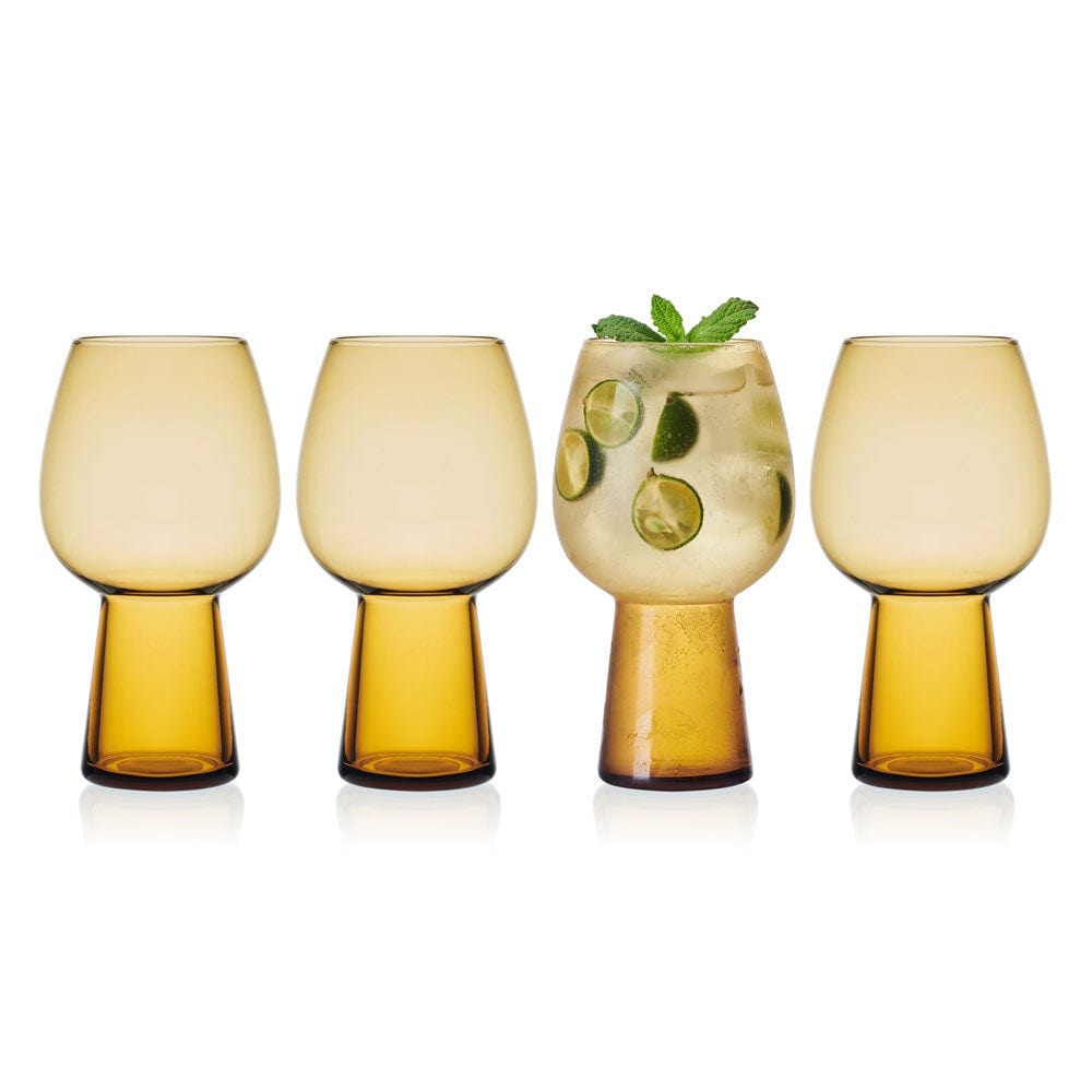 Phoebe Amber Set of 4 Beer Goblet Glasses
