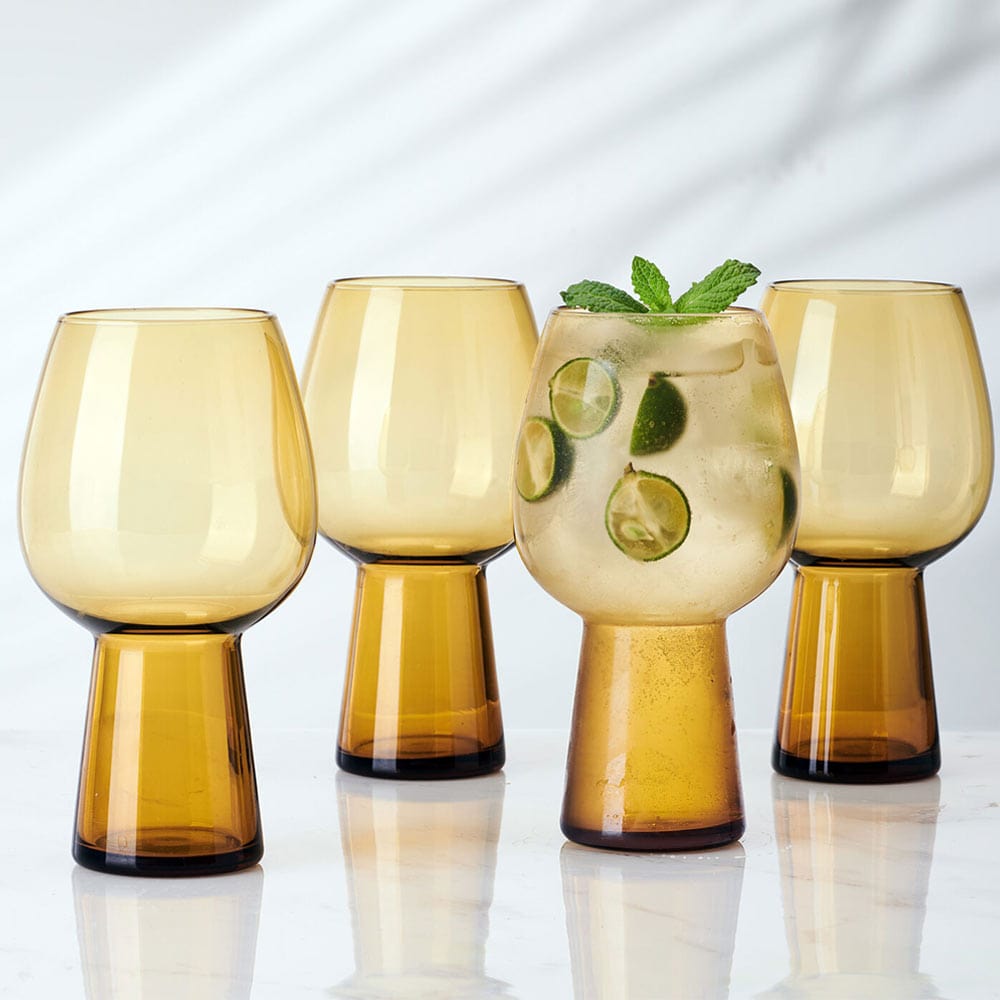 Phoebe Amber Set of 4 Beer Goblet Glasses