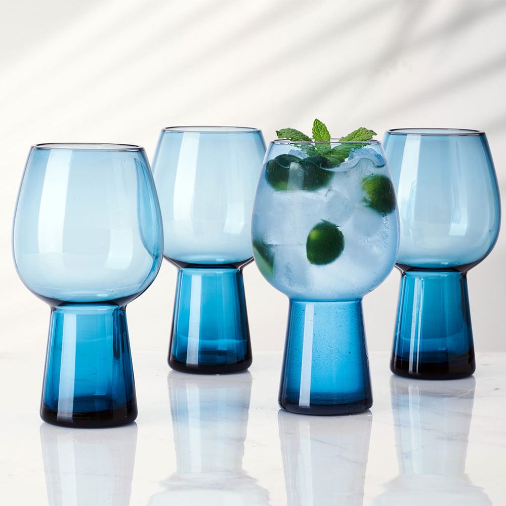 Phoebe Blue Set of 4 Beer Goblet Glasses