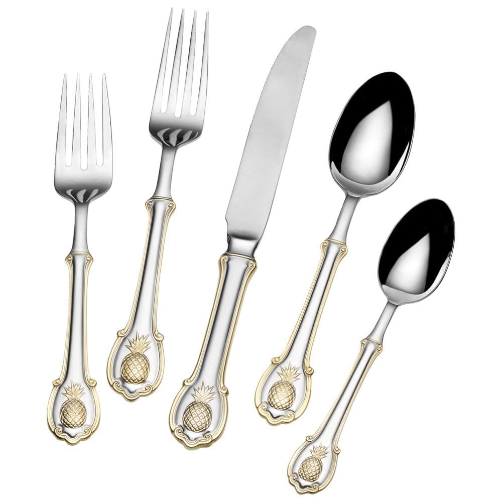 Pineapple Gold Accent 20 Piece Flatware Set, Service for 4