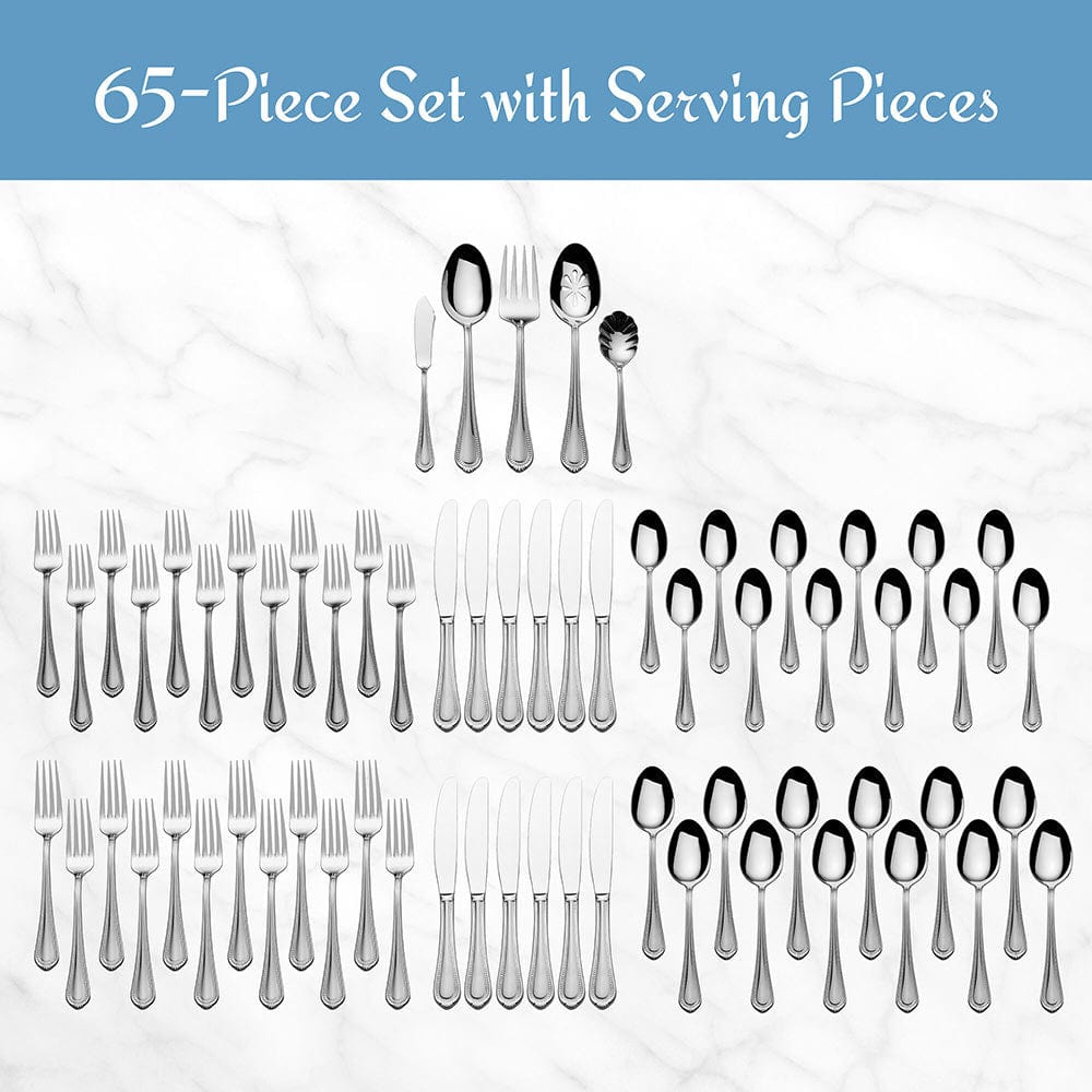 Regent Bead 65 Piece Flatware Set, Service for 12