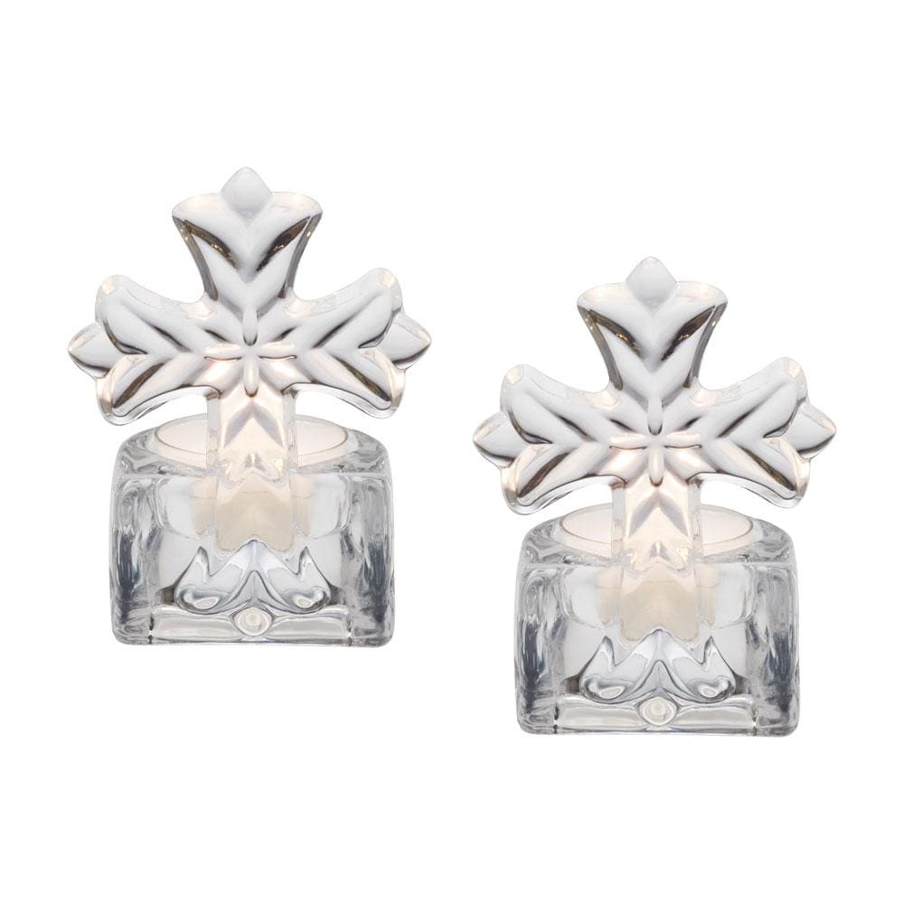 Rejoice Set of 2 Glass Cross Tealight Holders