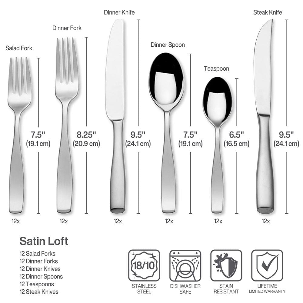 Satin Loft 75 Piece Flatware Set, Service for 12