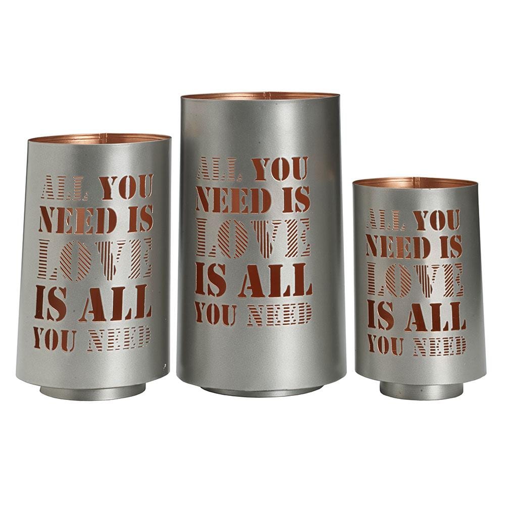 Set of 3 All You Need Is Love Metal Luminaries