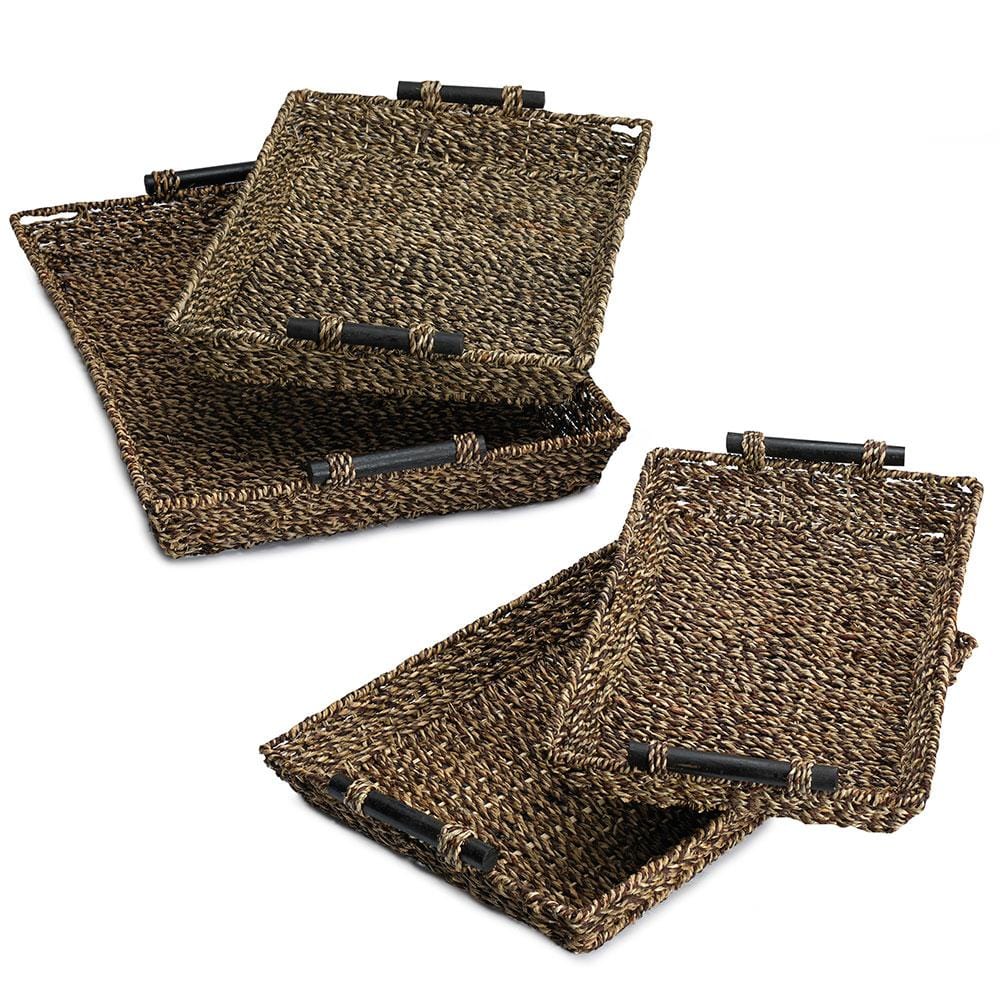 Set of 4 Seagrass Brown Nesting Trays