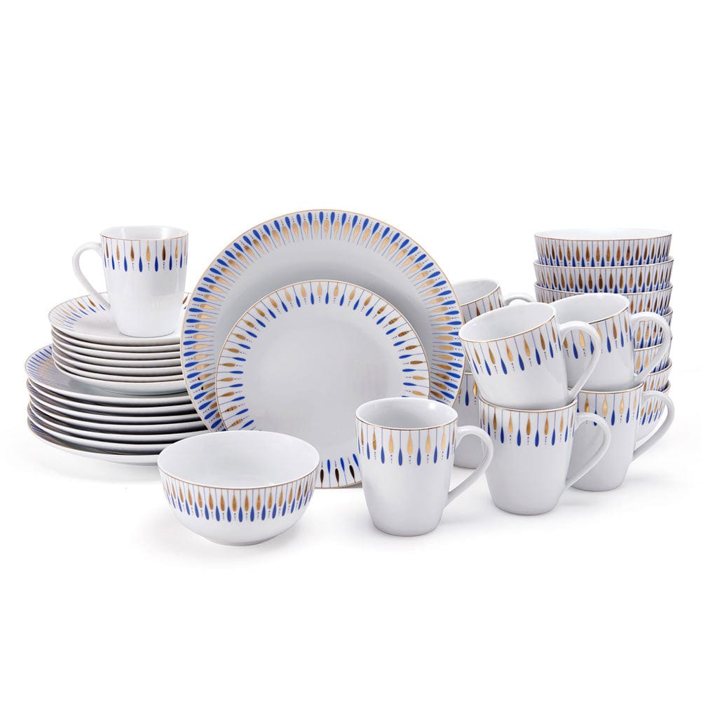 Starburst Blue 32 Piece Dinnerware Set, Service for 8