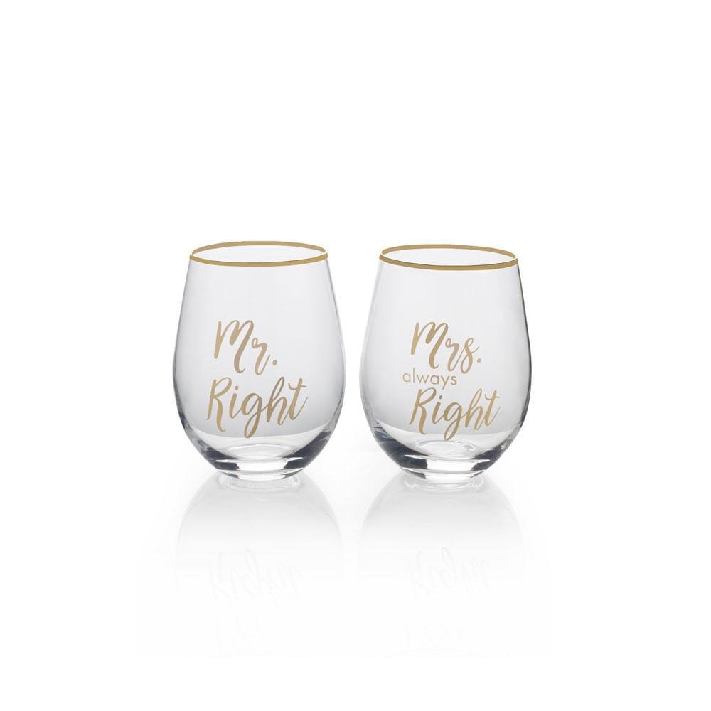 Stemless Gifts Mr Right and Mrs Always Right Stemless Wine Set of 2