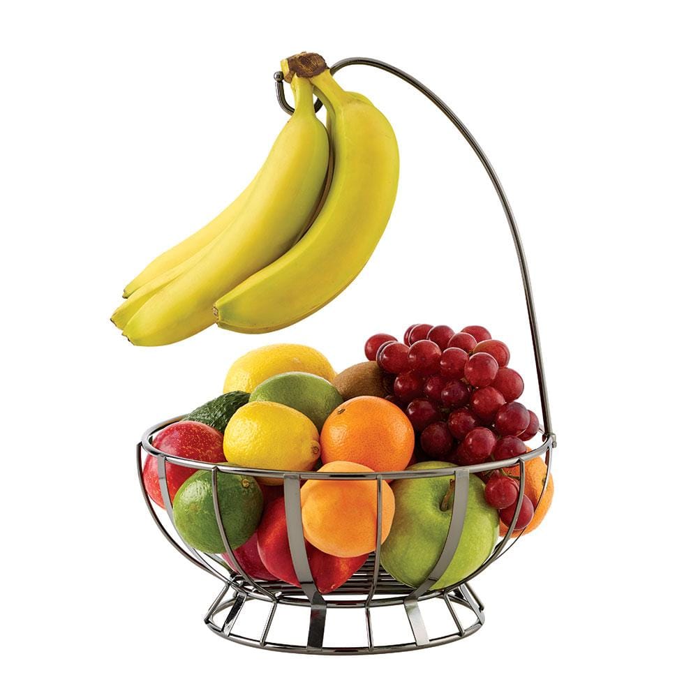 Stripe Gunmetal Fruit Basket With Banana Hanger