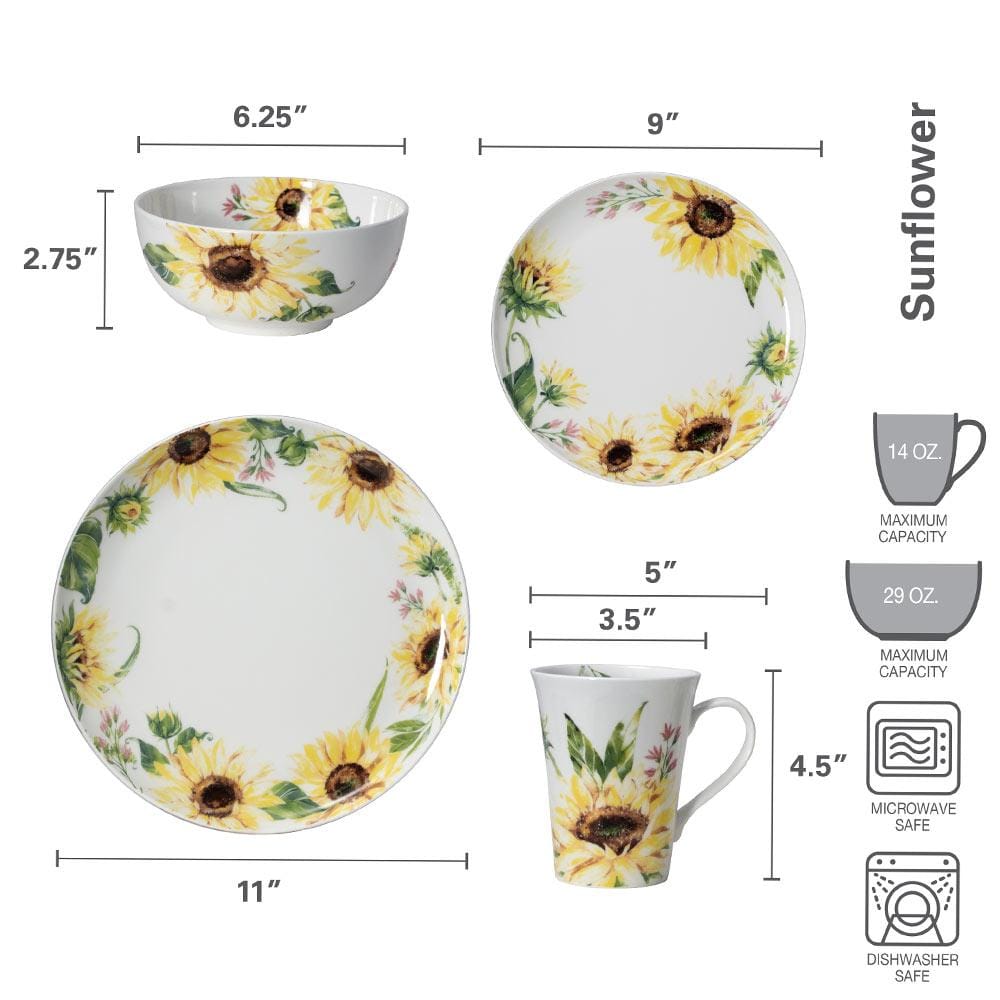 Sunflower 24 Piece Dinnerware Set, Service for 6