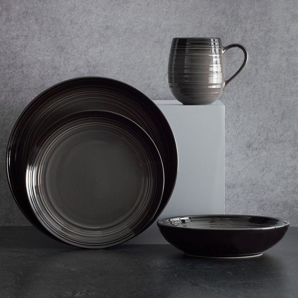 Swirl Black Coupe with Graphite Ombre Accent 4 Piece Place Setting