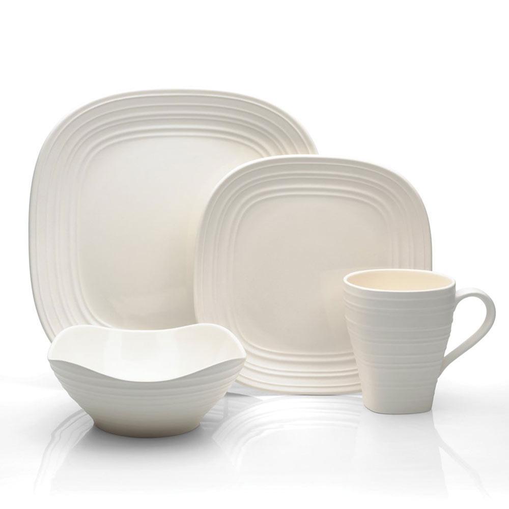 Swirl White Square 4 Piece Place Setting