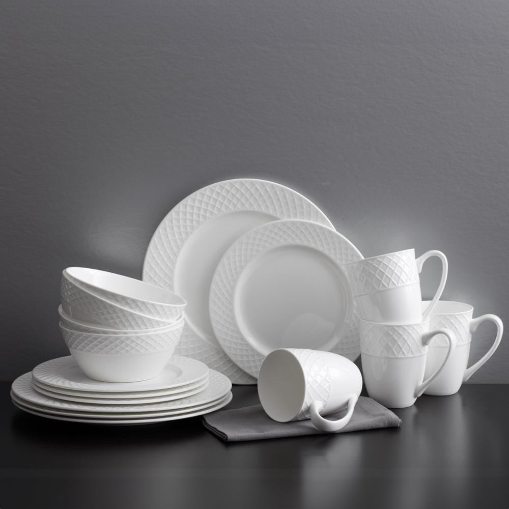 Trellis White 16 Piece Dinnerware Set