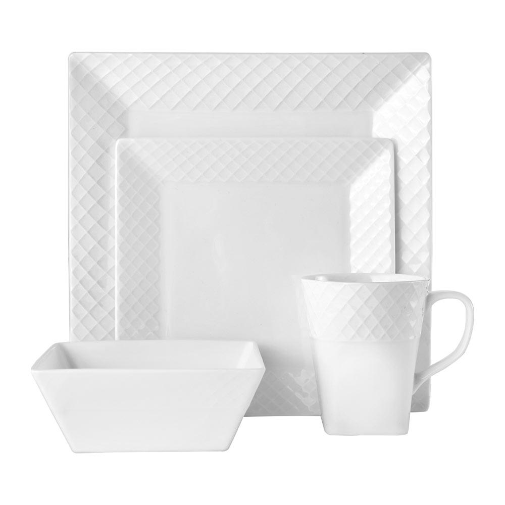 Trellis White Square 16 Piece Dinnerware Set, Service for 4