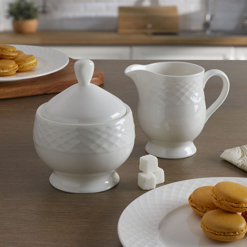 Trellis White Sugar and Creamer Set