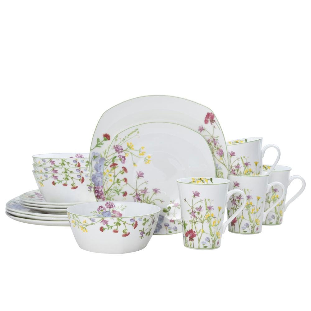 Wildflower Garden Square 16 Piece Dinnerware Set, Service for 4