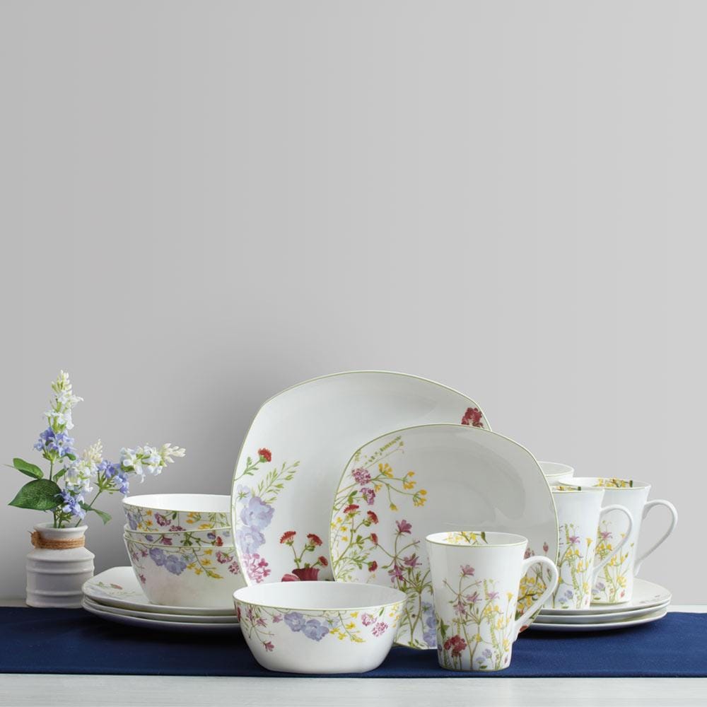 Wildflower Garden Square 16 Piece Dinnerware Set, Service for 4